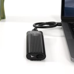 USBC-NVME connected to computer with USB-C cable viewed from Latch end