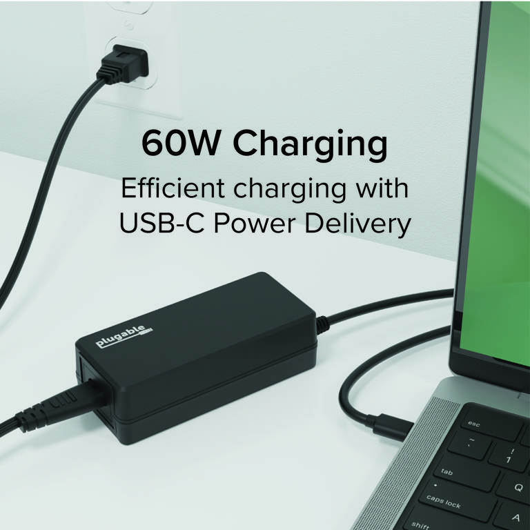 Image of the Plugable USB-C Power Delivery system charging a laptop