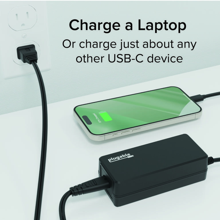 Image of the Plugable USB-C Power Delivery in use charging a phone