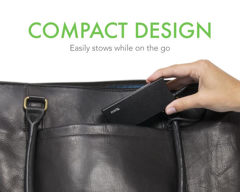 Image of the compact Plugable USBC-PS-60W fitting into a bag pocket