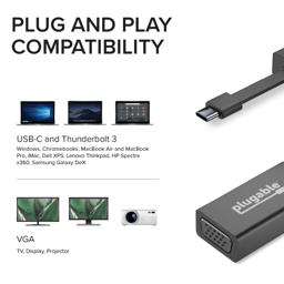 Thumbnail of Image indicating that the Plugable adapter is compatible with USB-C and Thunderbolt 3 systems and all VGA accessories